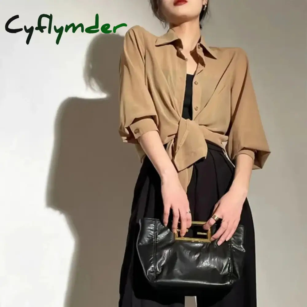 Cyflymder Chiffon Blouse For Women 2024 Summer Sheer Mesh Long Sleeve Sun Protection Shirts Korean