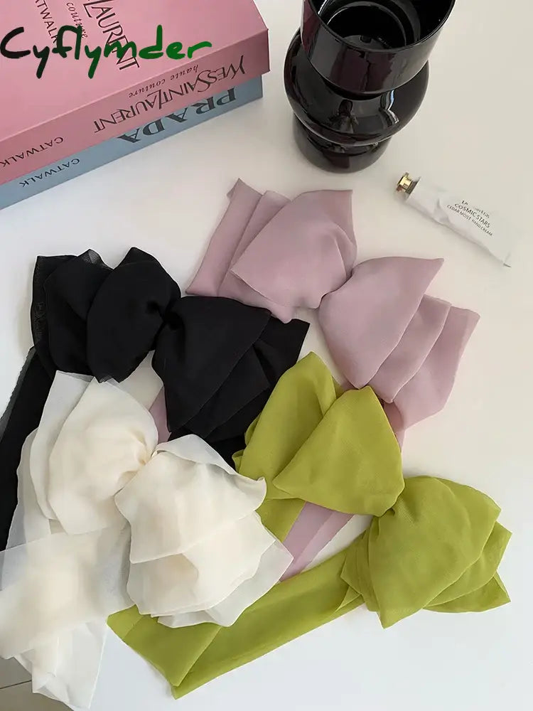 Cyflymder Chiffon Multi-Layer Large Barrette Bow Hairpin For Female Streamer Fairy Back Head