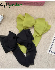 Cyflymder Chiffon Multi-Layer Large Barrette Bow Hairpin For Female Streamer Fairy Back Head