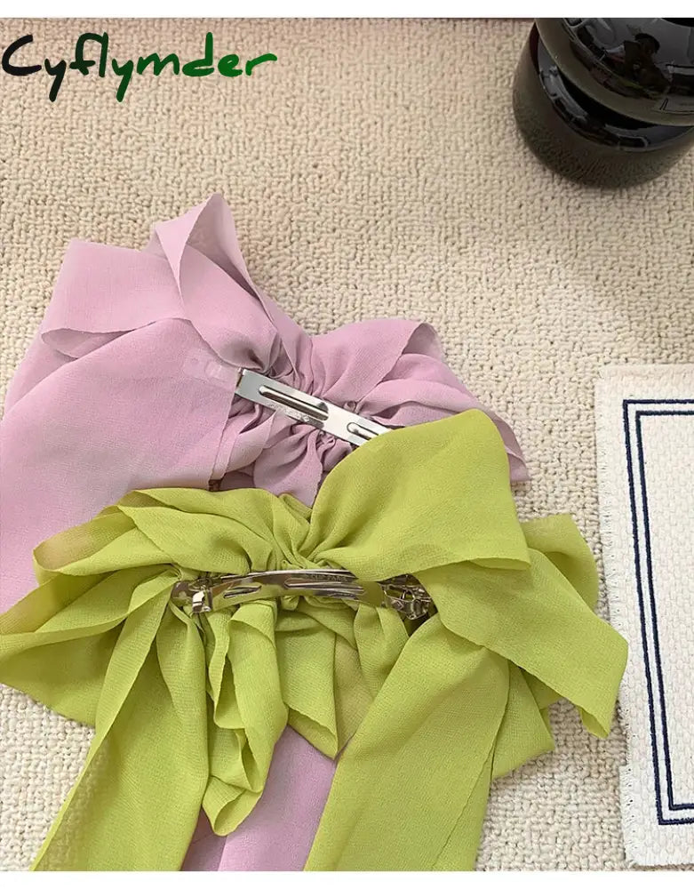 Cyflymder Chiffon Multi-Layer Large Barrette Bow Hairpin For Female Streamer Fairy Back Head