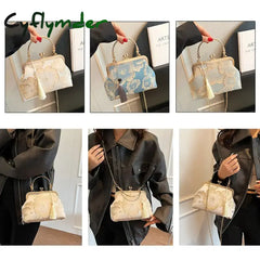 Cyflymder Chinese Style Embroidered Shoulder Bag Elegant Handbag Retro Small Square Bag