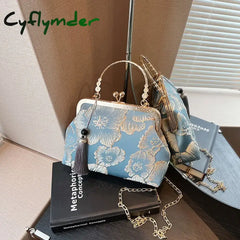 Cyflymder Chinese Style Embroidered Shoulder Bag Elegant Handbag Retro Small Square Bag
