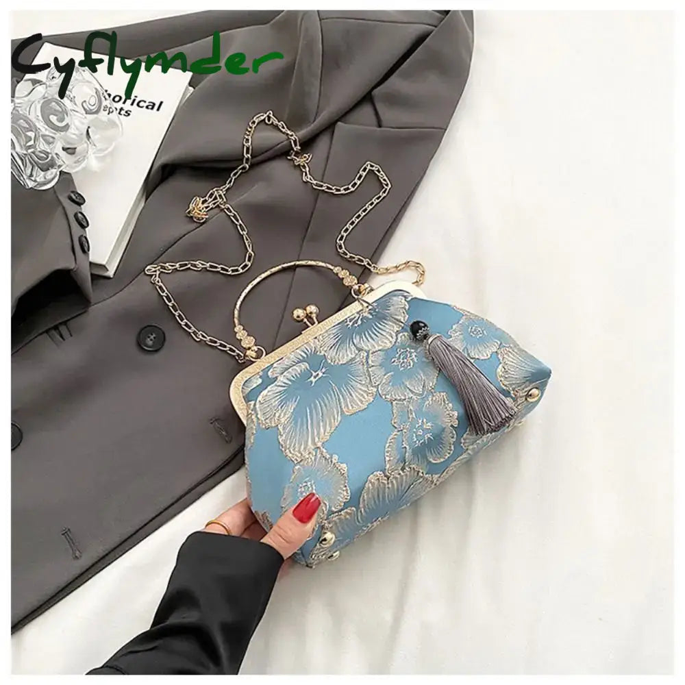 Cyflymder Chinese Style Embroidered Shoulder Bag Elegant Handbag Retro Small Square Bag