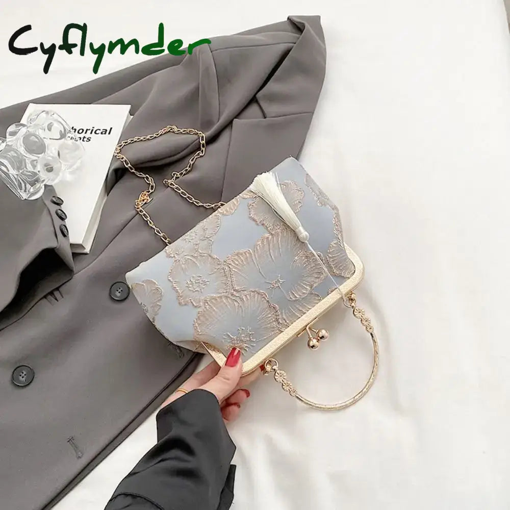 Cyflymder Chinese Style Embroidered Shoulder Bag Elegant Handbag Retro Small Square Bag