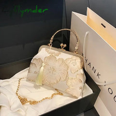 Cyflymder Chinese Style Embroidered Shoulder Bag Elegant Handbag Retro Small Square Bag White