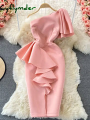 Cyflymder Christmas DRESS TO IMPRESS Sweet Style Y2K Long Dresse For Women Three-dimensional Ruffles Split Diagonal