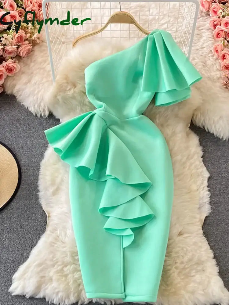 Cyflymder Christmas DRESS TO IMPRESS Sweet Style Y2K Long Dresse For Women Three-dimensional Ruffles Split Diagonal