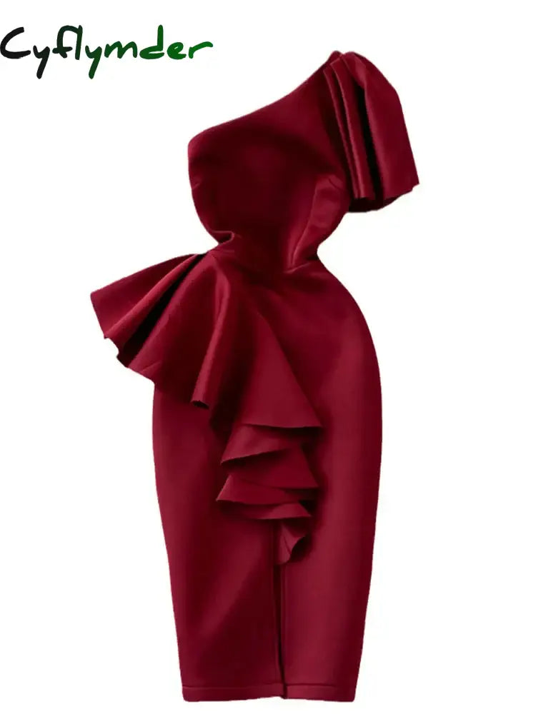 Cyflymder Christmas DRESS TO IMPRESS Sweet Style Y2K Long Dresse For Women Three-dimensional Ruffles Split Diagonal