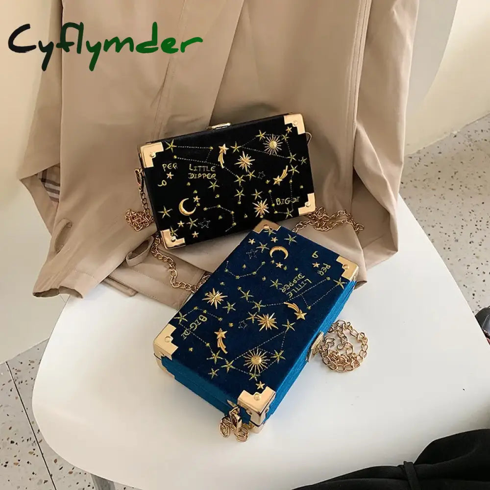 Cyflymder Christmas Party Bag Women Leather Shoulder Girls Small Box Shape Handbags Chain Messenger