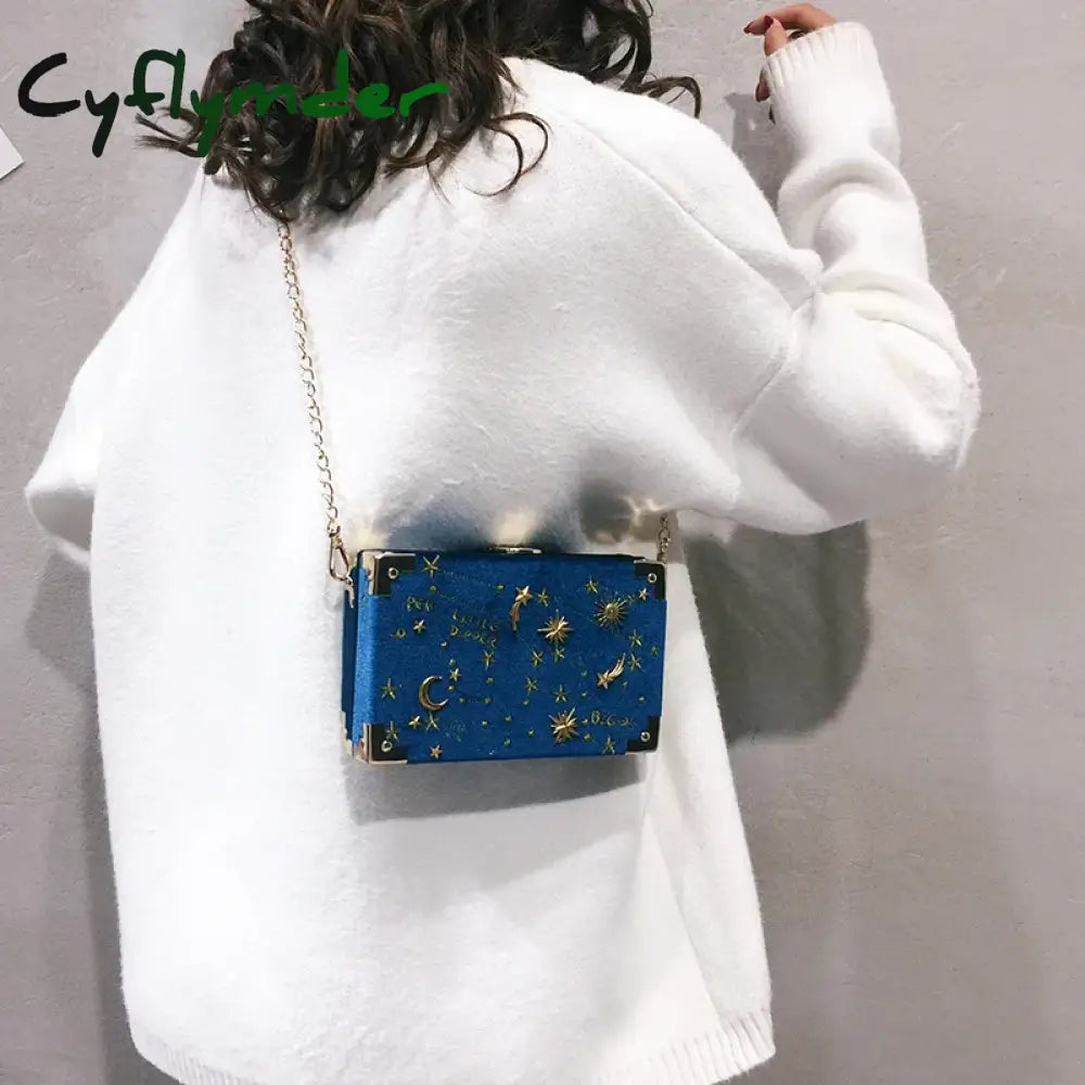 Cyflymder Christmas Party Bag Women Leather Shoulder Girls Small Box Shape Handbags Chain Messenger