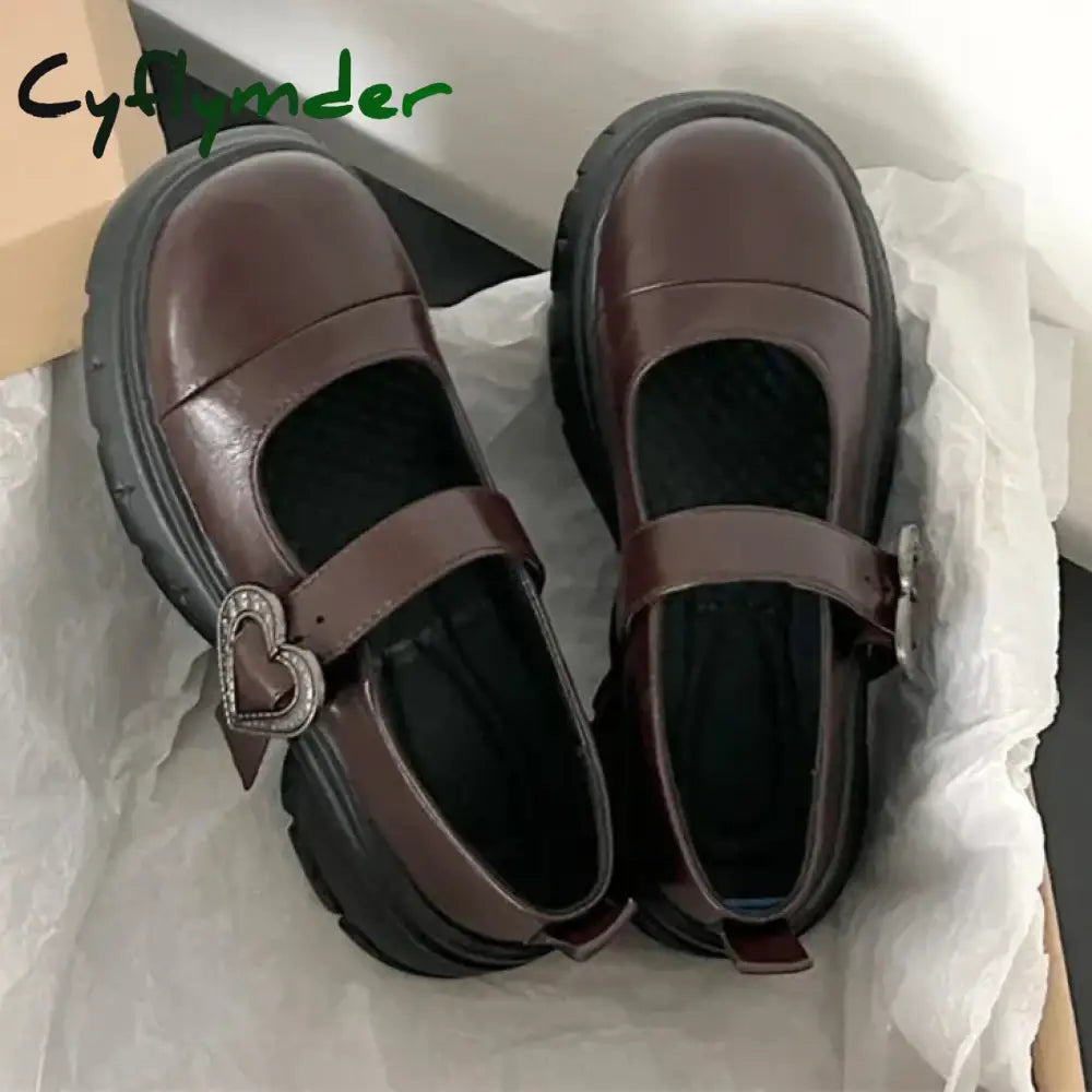 Cyflymder Chunky Loafers Shoes autumn Women Japanese Style Slip On brown Lolita Shoes Women Fashion Thick Sole Round