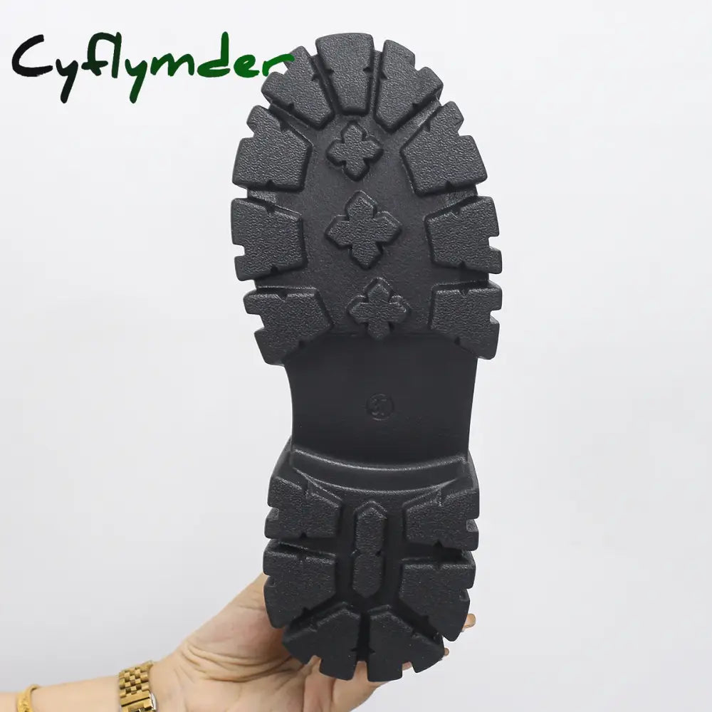 Cyflymder Chunky Platform Combat Boots for Women Fashion Black Patent Leather Ankle Boots Woman Thick Sole Non Slip