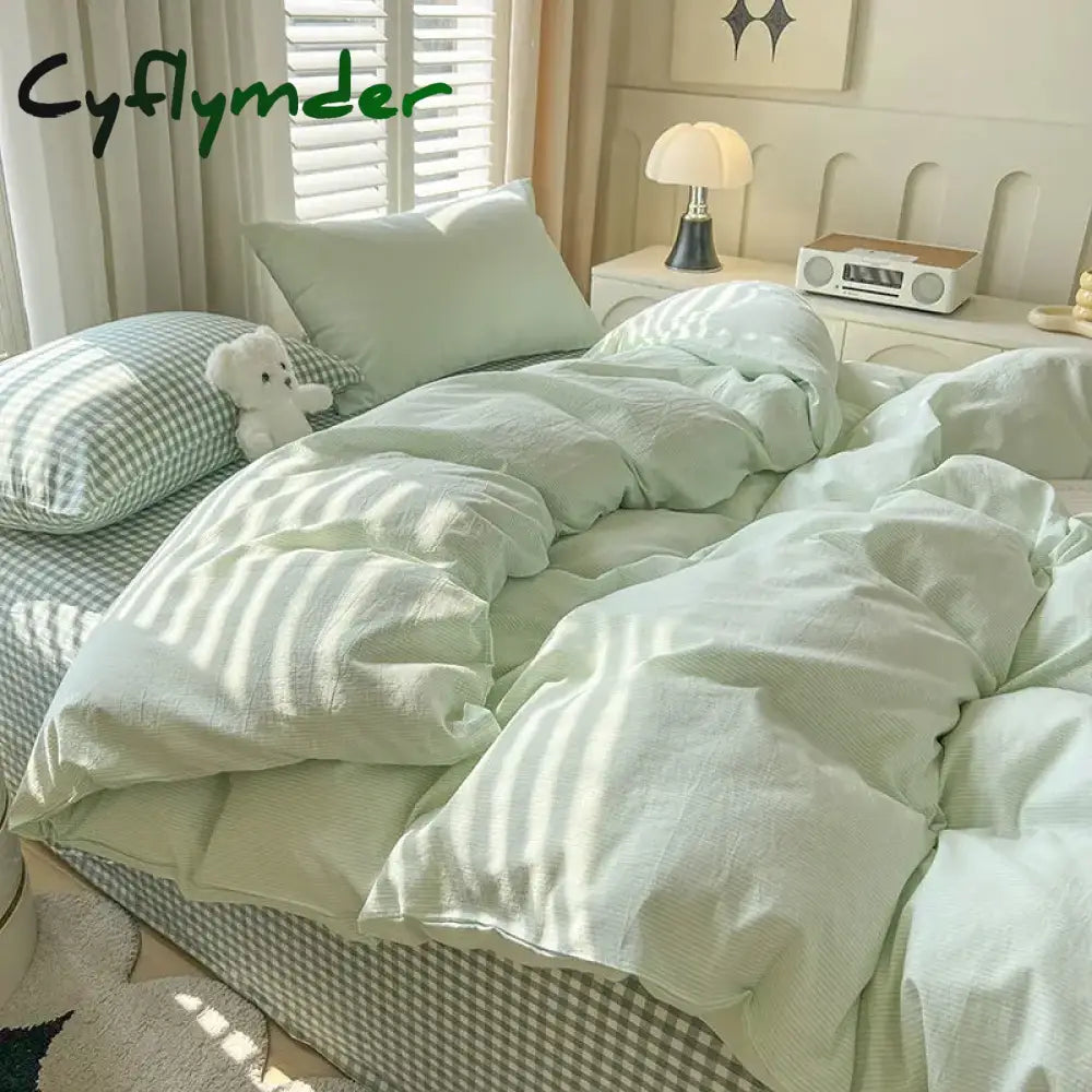 Cyflymder Classic Duvet Cover Set with Pillowcases Flat Sheet Nordic Style No Comforter New Bedding Kit Double Twin
