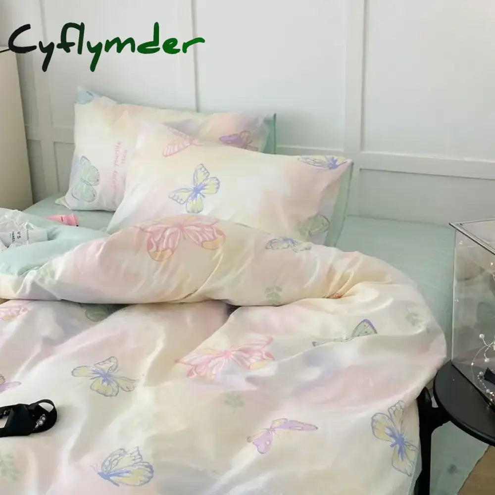 Cyflymder Classic Duvet Cover Set with Pillowcases Flat Sheet Nordic Style No Comforter New Bedding Kit Double Twin
