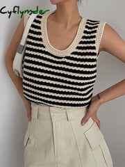 Cyflymder - Classy Stripe Crochet Sweater Vest Vests