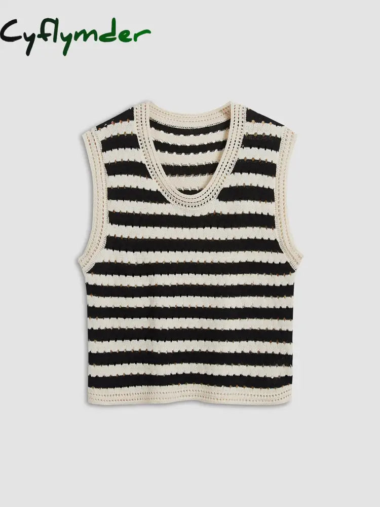 Cyflymder - Classy Stripe Crochet Sweater Vest Vests