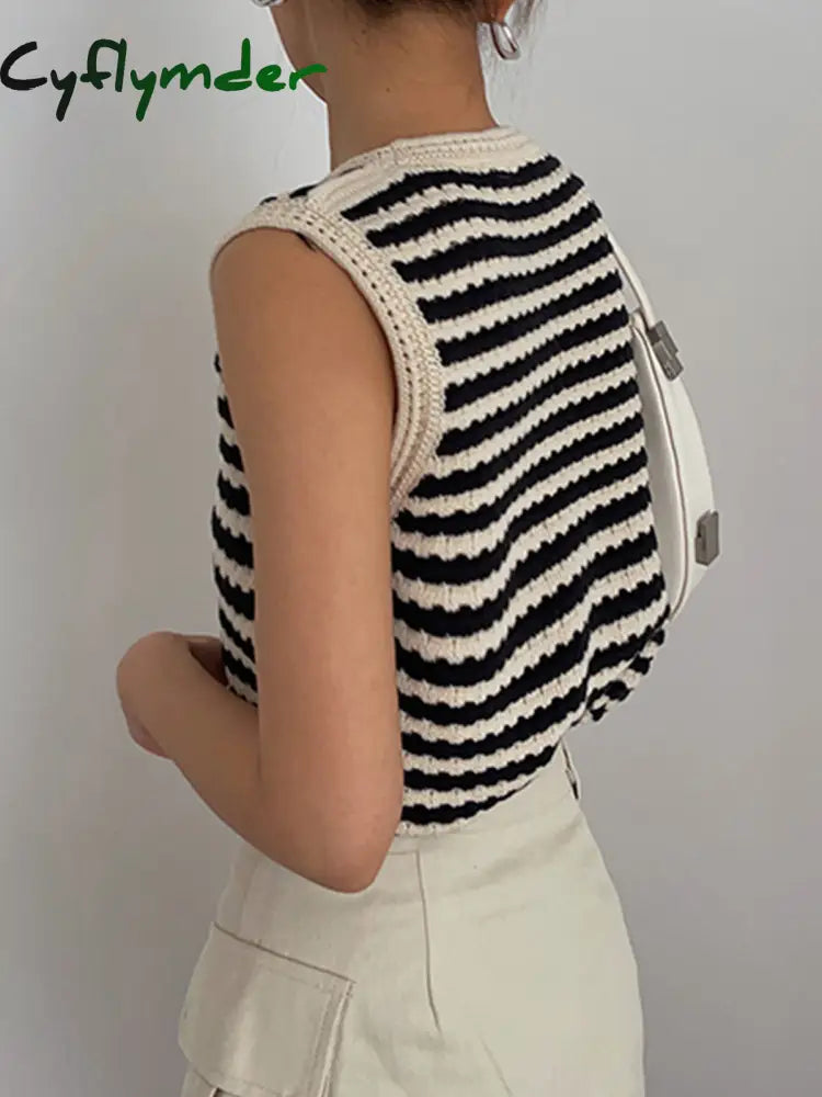 Cyflymder - Classy Stripe Crochet Sweater Vest Vests