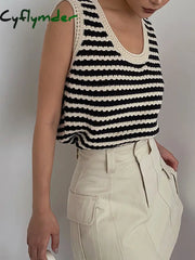 Cyflymder - Classy Stripe Crochet Sweater Vest Vests