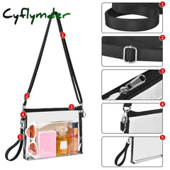 Cyflymder Clear Crossbody Purse Bag Stadium Approved Messenger Bags Adjustable Strap For Concerts