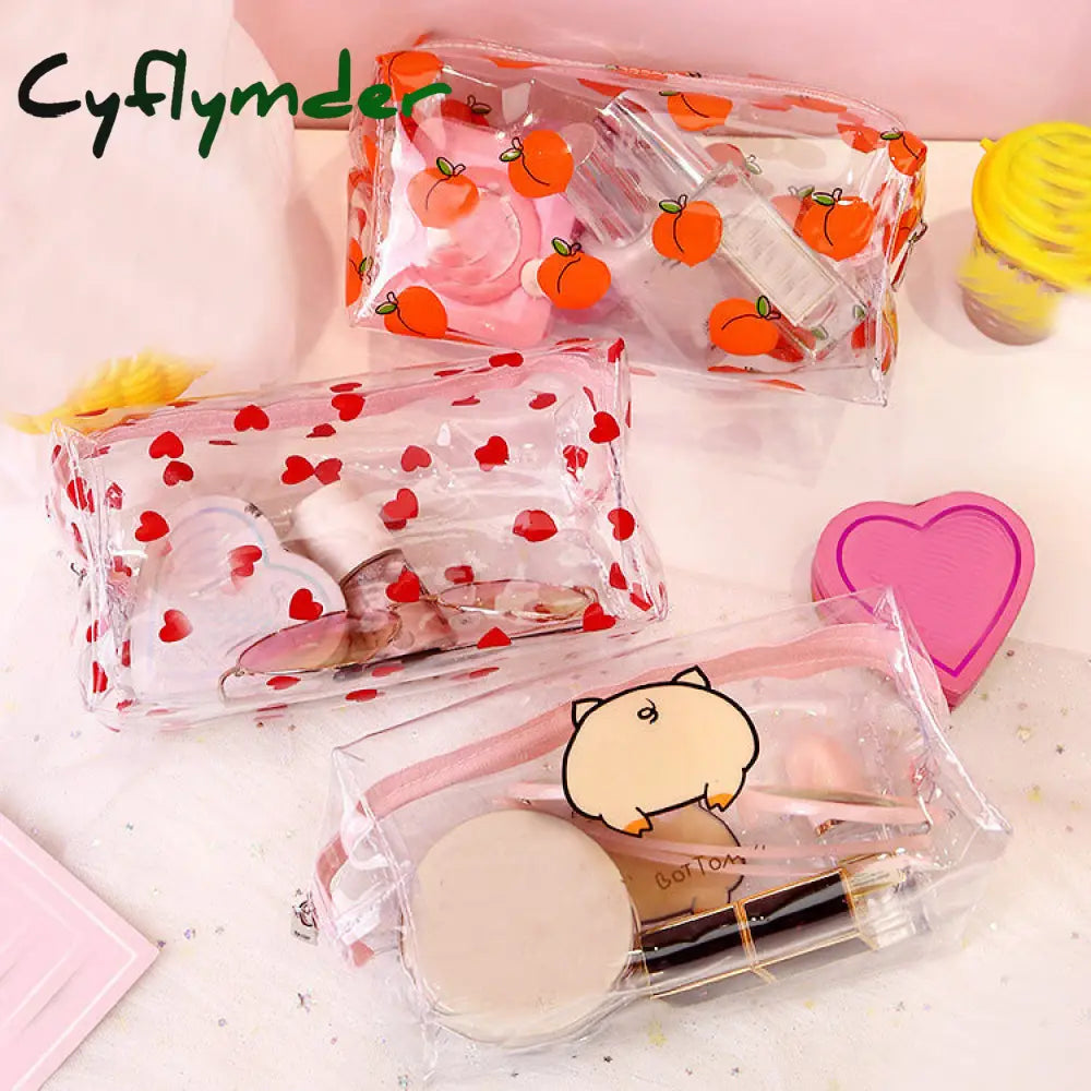 Cyflymder Clear Makeup Bag Fashion Transparent Travel Portable Mini Wash Storage Bags Strawberry