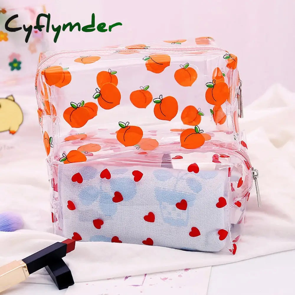 Cyflymder Clear Makeup Bag Fashion Transparent Travel Portable Mini Wash Storage Bags Strawberry