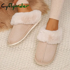 Cyflymder Closed Toe Warm Cotton Slippers Women Faux Fur Thicken Plush Winter Home Shoes Woman Lightweight Casual