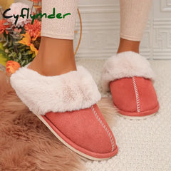 Cyflymder Closed Toe Warm Cotton Slippers Women Faux Fur Thicken Plush Winter Home Shoes Woman Lightweight Casual