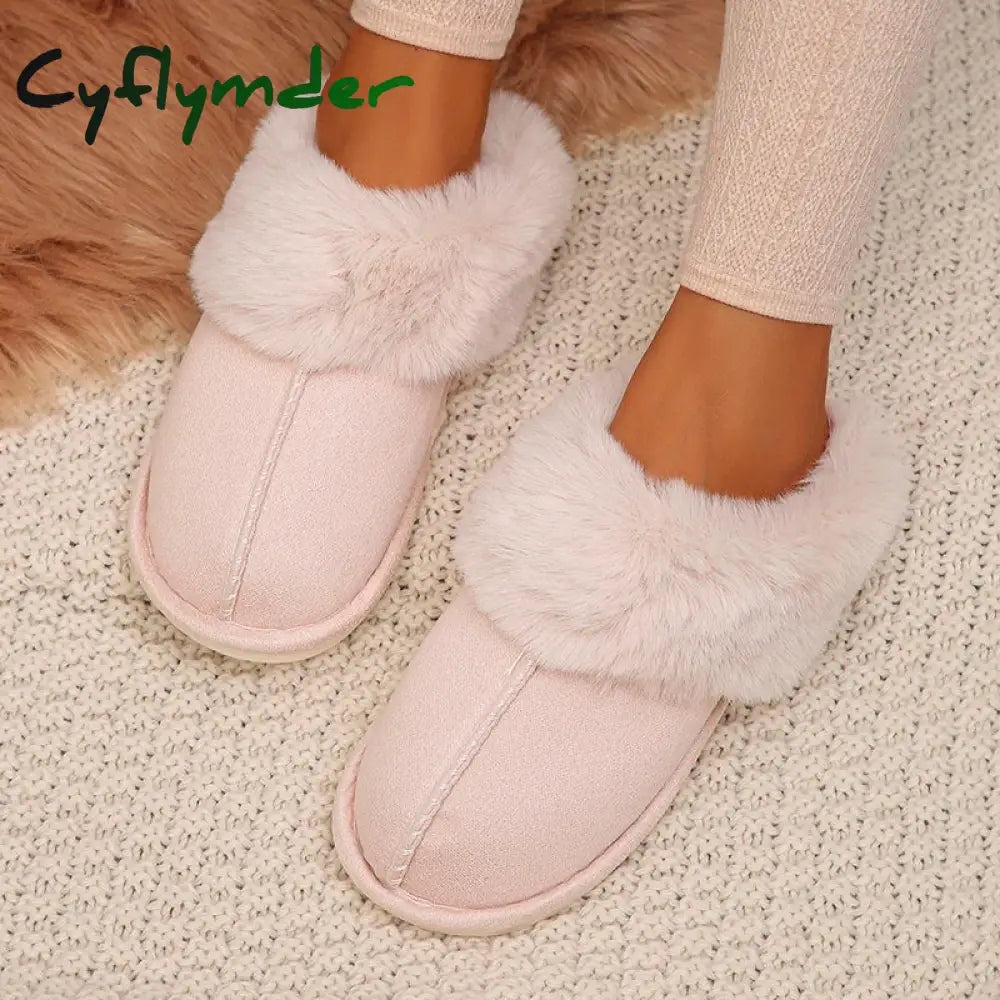 Cyflymder Closed Toe Warm Cotton Slippers Women Faux Fur Thicken Plush Winter Home Shoes Woman Lightweight Casual