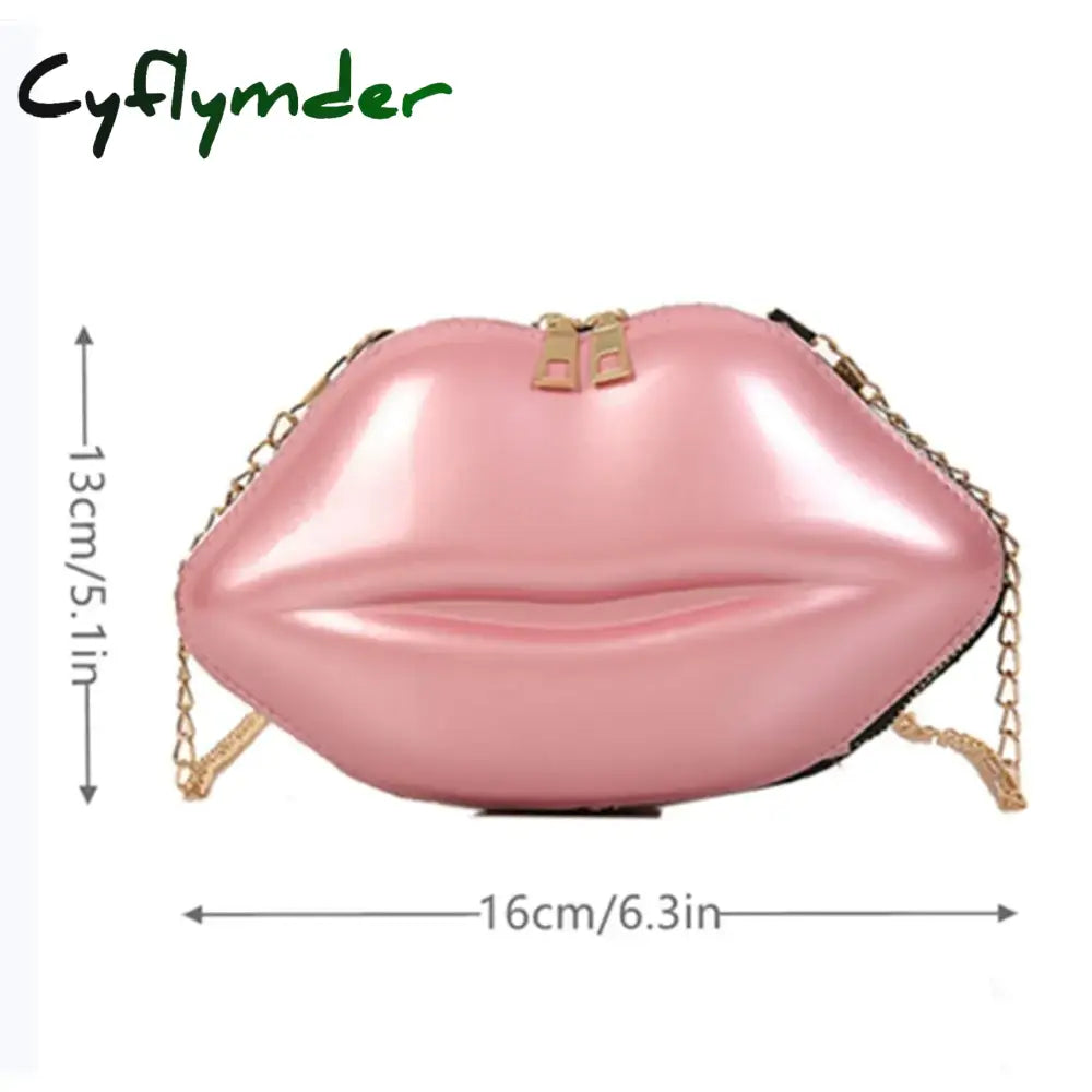 Cyflymder Clutches Messenger Bag Coin Chain Tote Lips Shape Shoulder Pvc Handbags Lip Satchel Mini