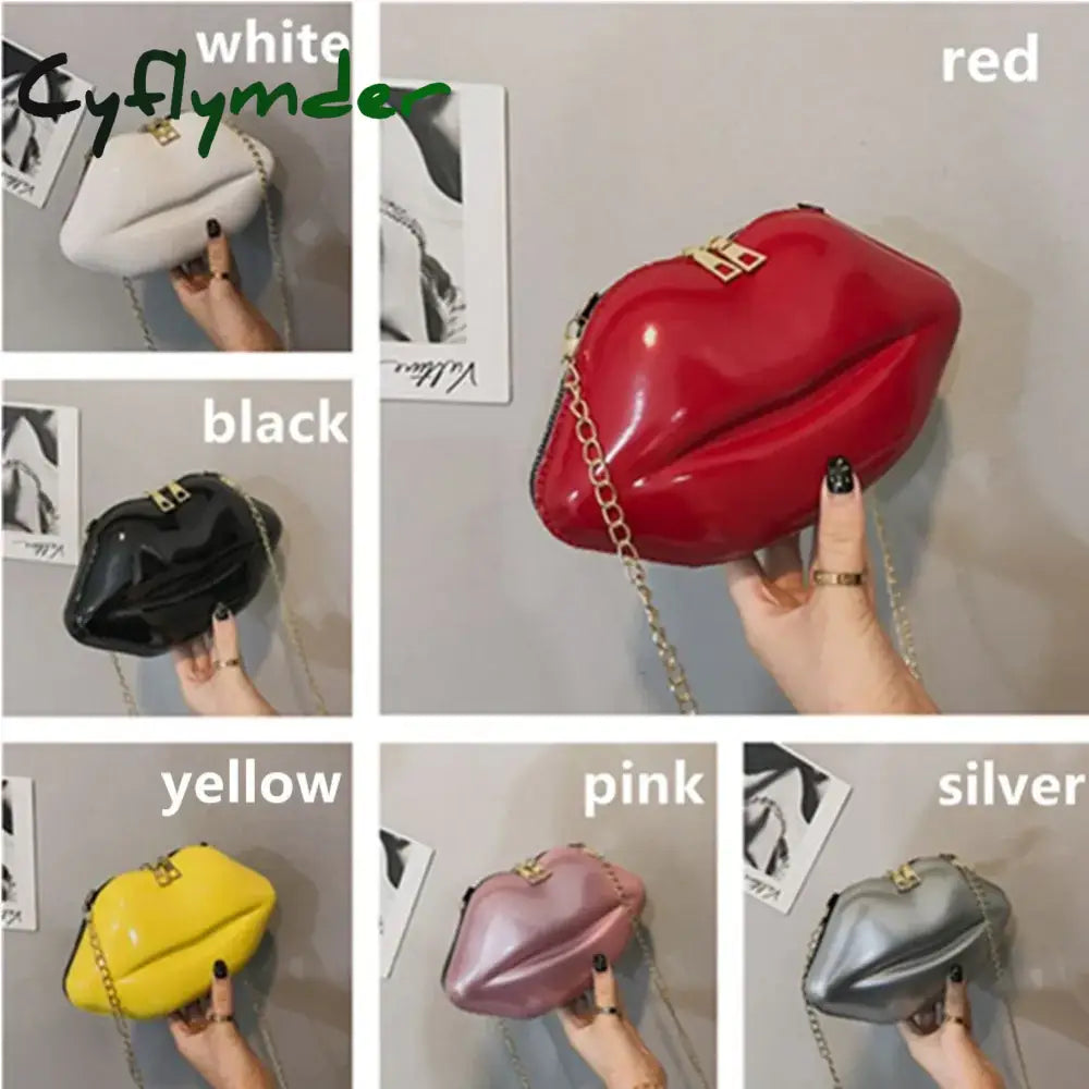 Cyflymder Clutches Messenger Bag Coin Chain Tote Lips Shape Shoulder Pvc Handbags Lip Satchel Mini