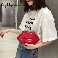Cyflymder Clutches Messenger Bag Coin Chain Tote Lips Shape Shoulder Pvc Handbags Lip Satchel Mini