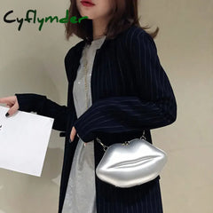 Cyflymder Clutches Messenger Bag Coin Chain Tote Lips Shape Shoulder Pvc Handbags Lip Satchel Mini