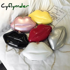 Cyflymder Clutches Messenger Bag Coin Chain Tote Lips Shape Shoulder Pvc Handbags Lip Satchel Mini