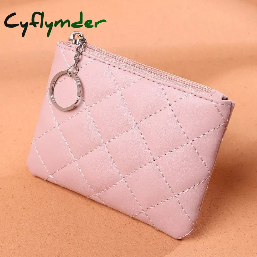 Cyflymder Coin Purse Women Lingge Embroidered Pu Short Mini Zipper Small Wallet Solid Color Card