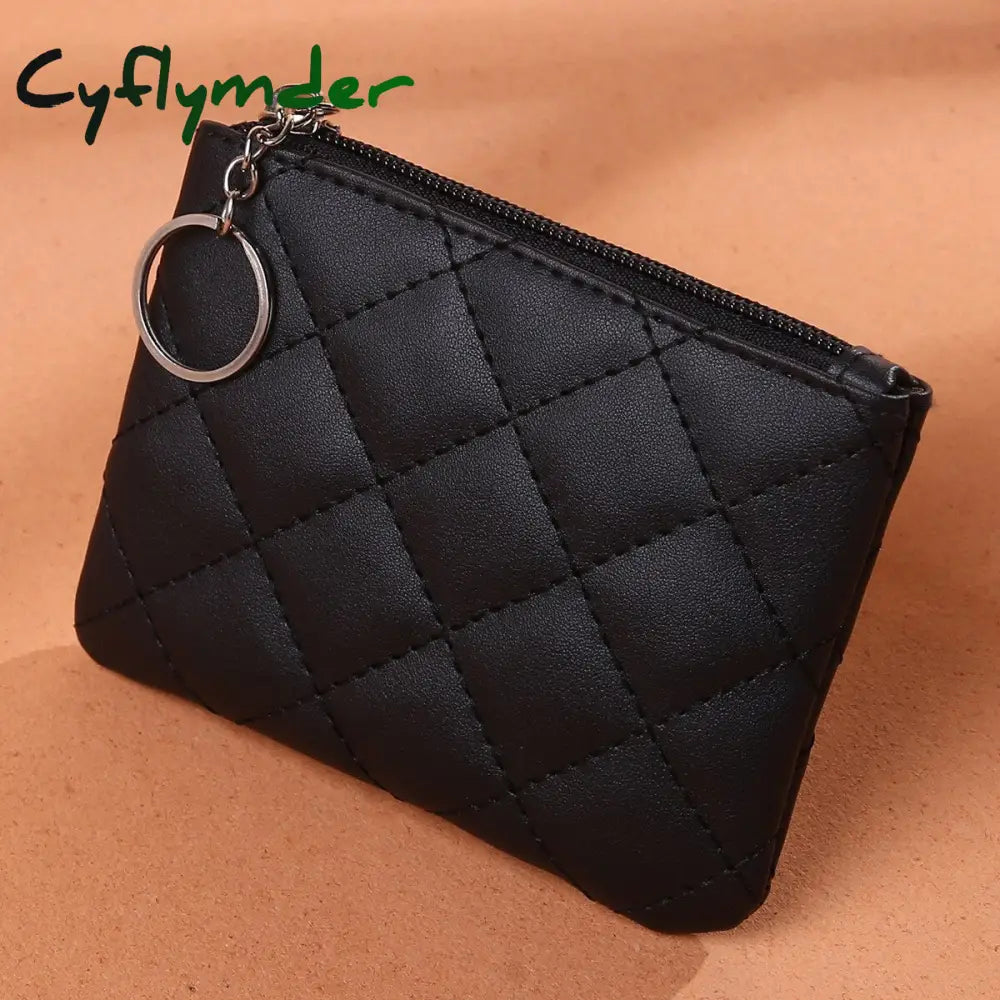 Cyflymder Coin Purse Women Lingge Embroidered Pu Short Mini Zipper Small Wallet Solid Color Card