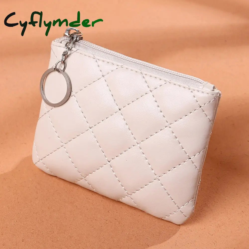 Cyflymder Coin Purse Women Lingge Embroidered Pu Short Mini Zipper Small Wallet Solid Color Card