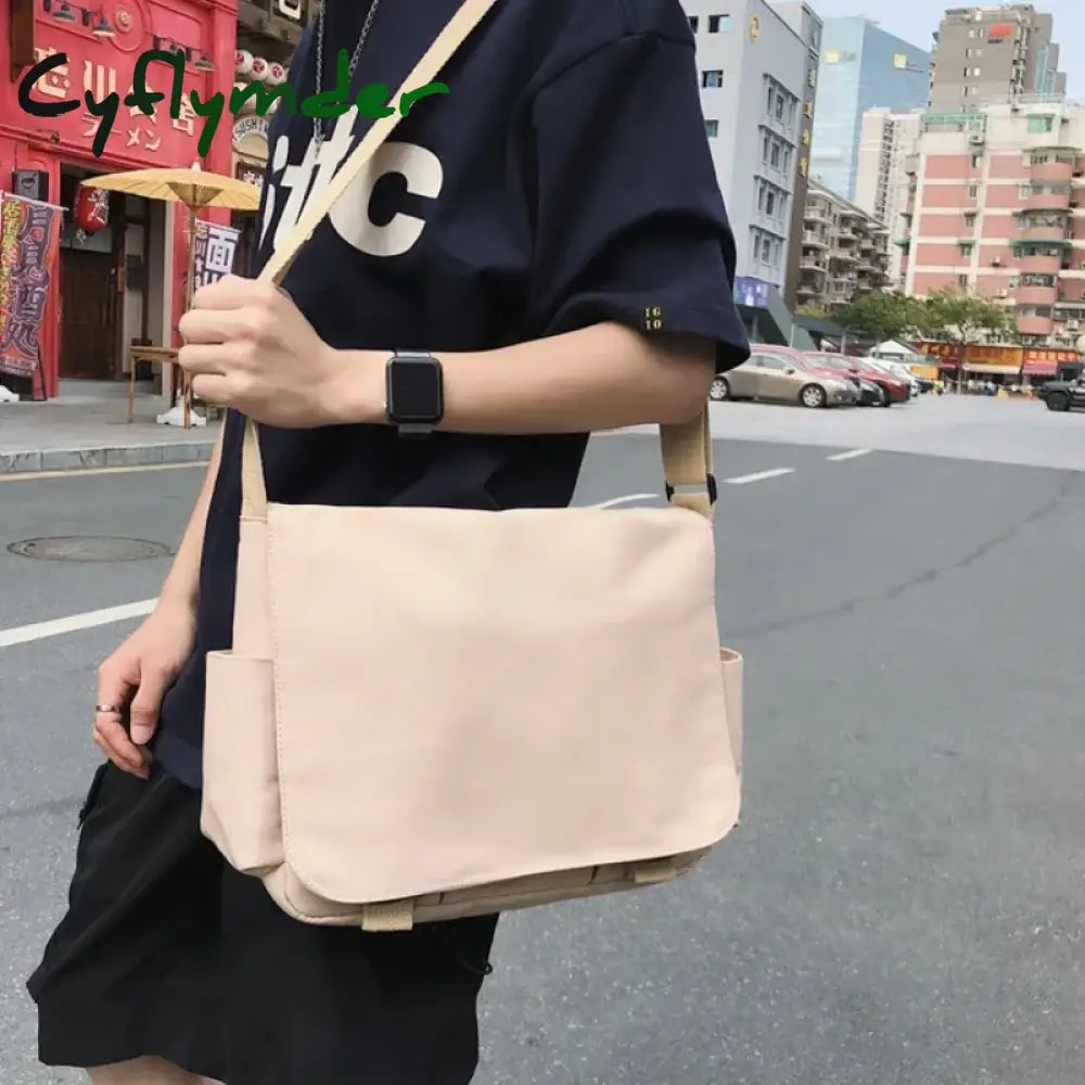 Cyflymder Collage Student School Bags Women&Men Unisex Crossbody Bags Multipockets Messenger Bag Simple Nylon Shoulder