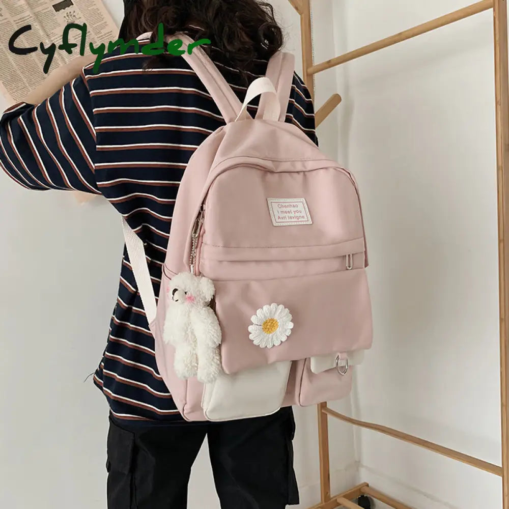 Cyflymder College Student Ladies Cute Backpack Women Flower Female Harajuku School Bags Book Kawaii