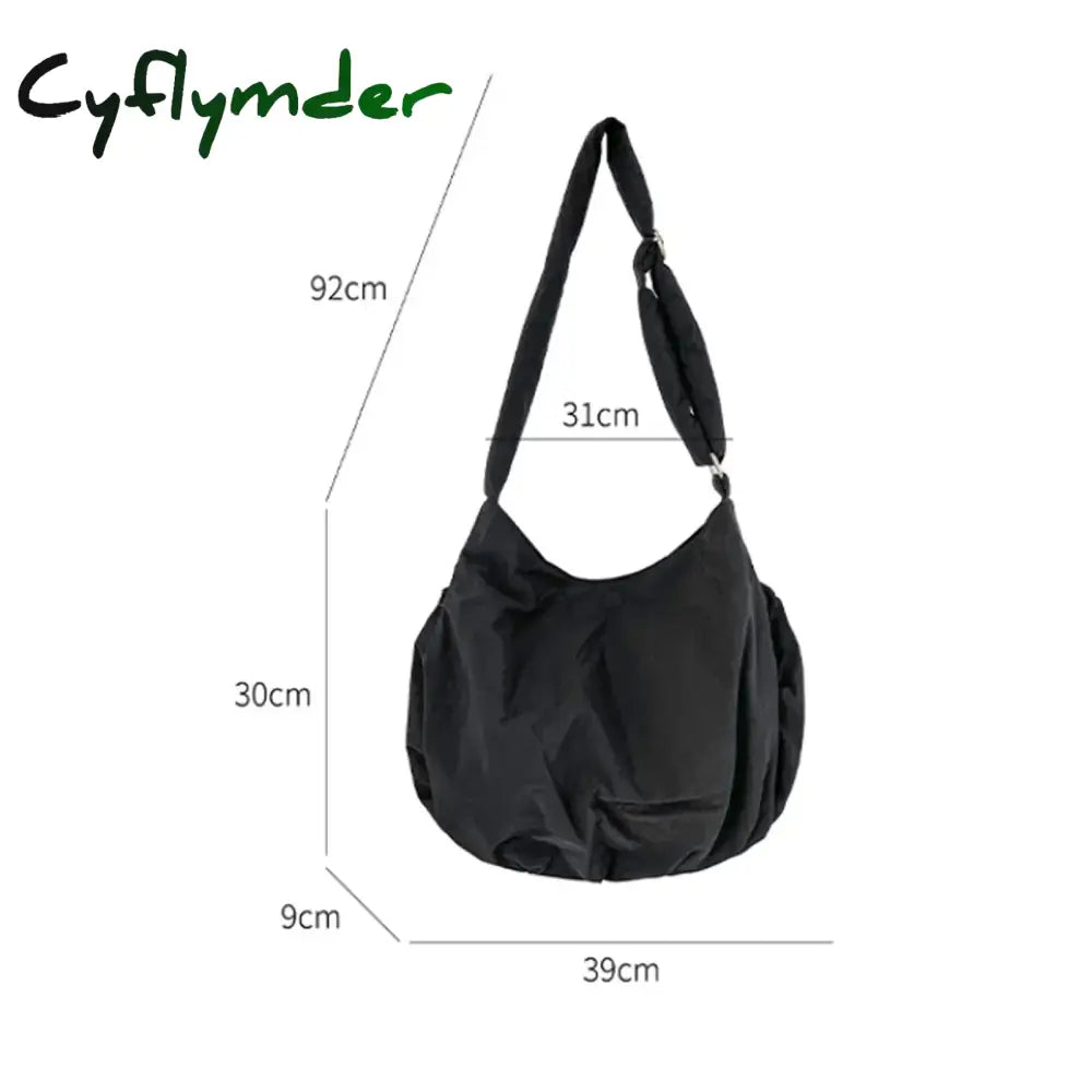 Cyflymder College Students Pleated Bag Casual Niche Korean Nylon Bag Large Capacity Female Crossbody Shoulder Bag
