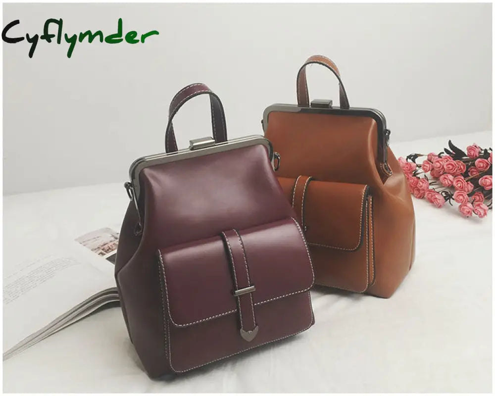 Cyflymder College Wind Retro Women Backpacks Fashion New High-Quality Pu Leather Shoulder Bags