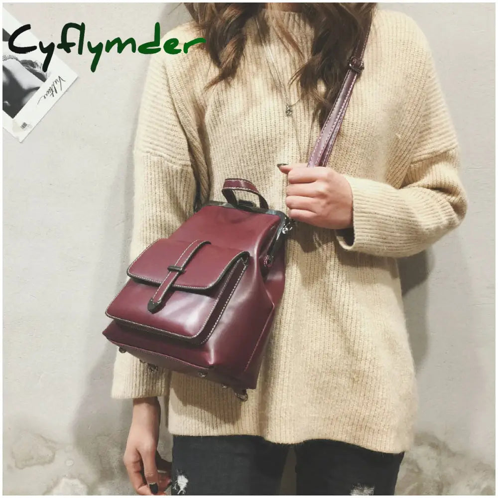 Cyflymder College Wind Retro Women Backpacks Fashion New High-Quality Pu Leather Shoulder Bags