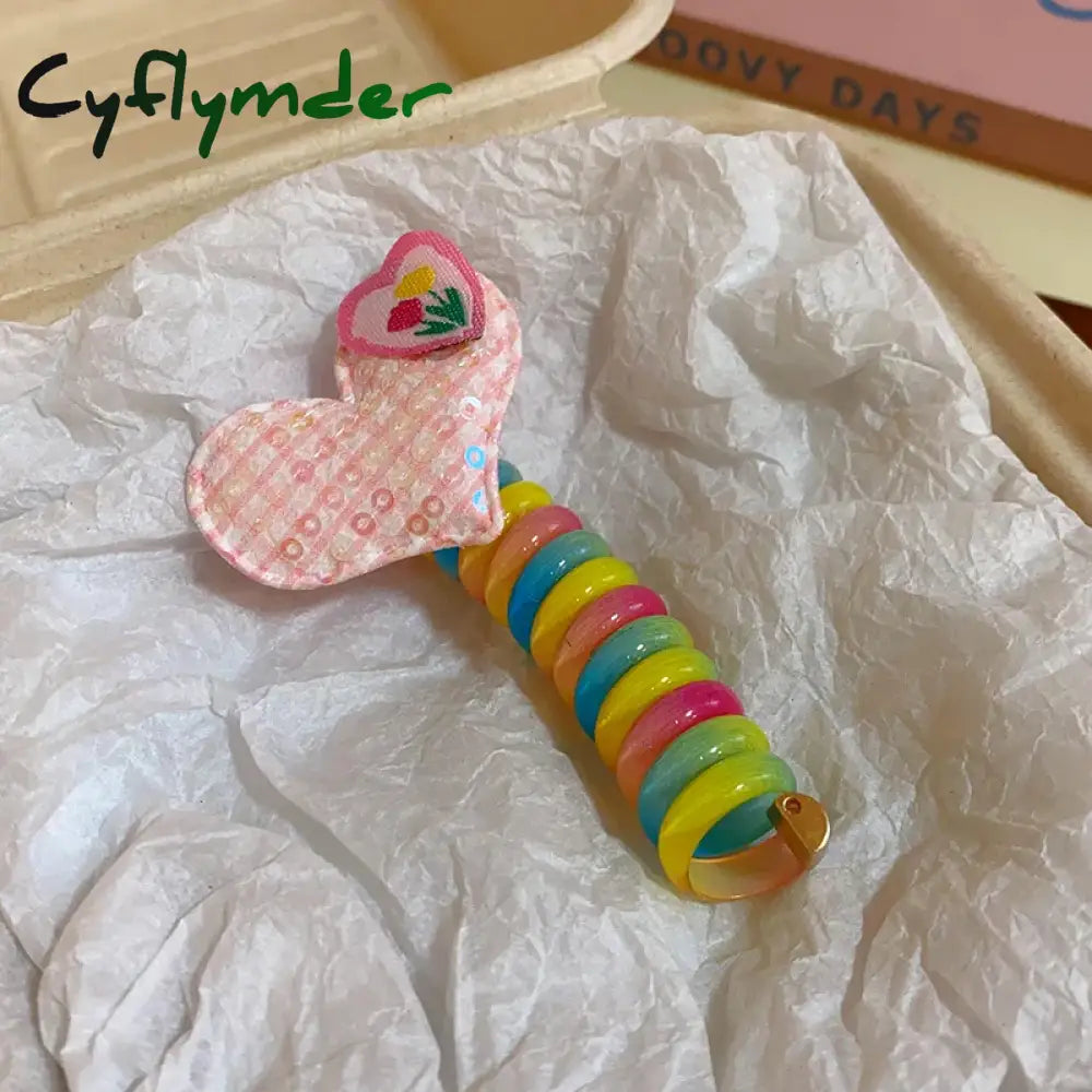 Cyflymder Colorful Bow Hair Circle Telephone Cord Plastic Hair Rope Ponytail Holder Elastic Rubber Band Hair Tie Women