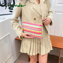 Cyflymder Colorful Wave Straw Woven Bag Women’s Flip Clutch Summer Beach Handbag Hand-Woven