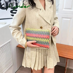 Cyflymder Colorful Wave Straw Woven Bag Women’s Flip Clutch Summer Beach Handbag Hand-Woven