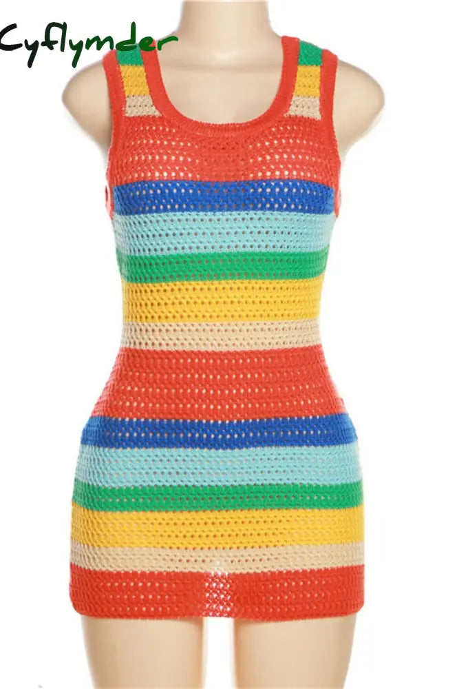 Cyflymder - Colour Sexy Patchwork Contrast U Neck Vest Dress Dresses