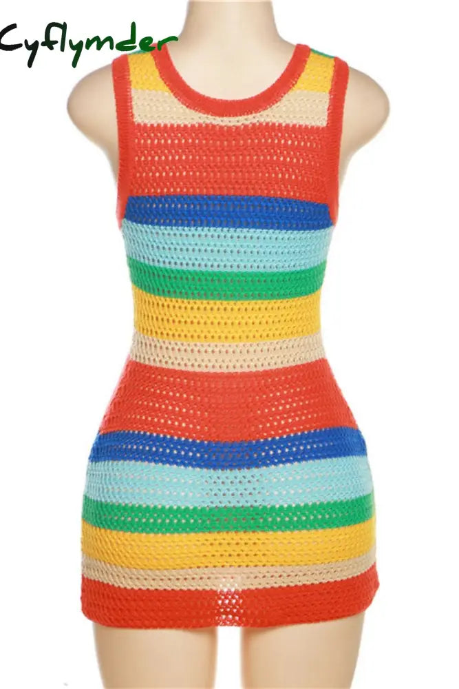 Cyflymder - Colour Sexy Patchwork Contrast U Neck Vest Dress Dresses