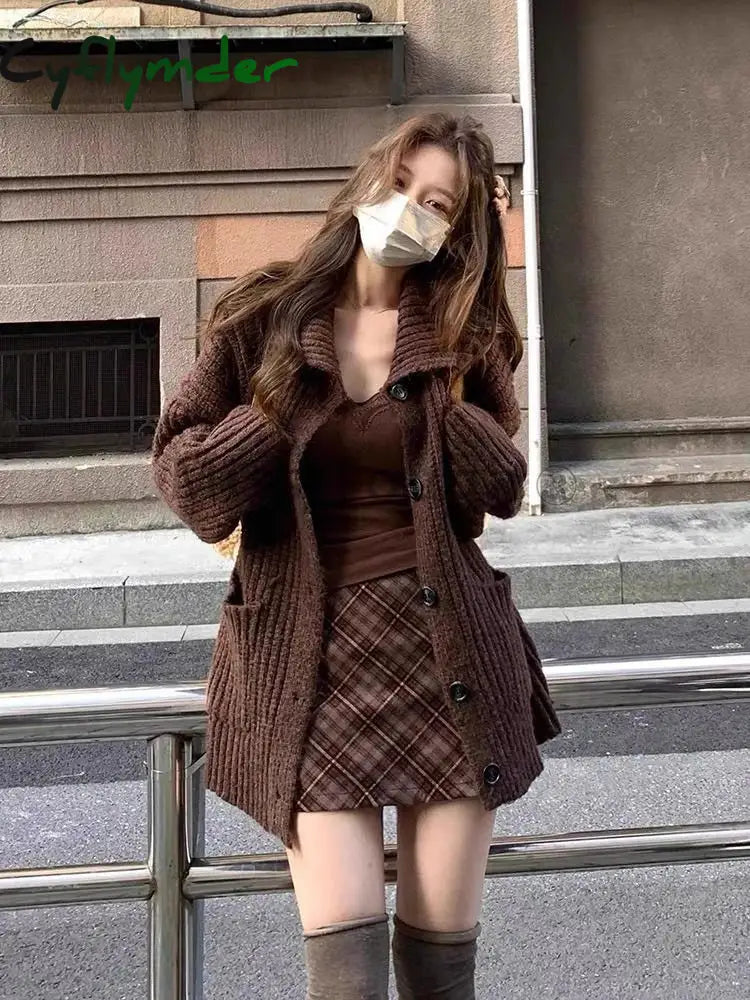 Cyflymder comfy outfits winter Preppy Style Sweet New 3 Piece Set Women Vintage Elegant Knitted Skirt Suit Female