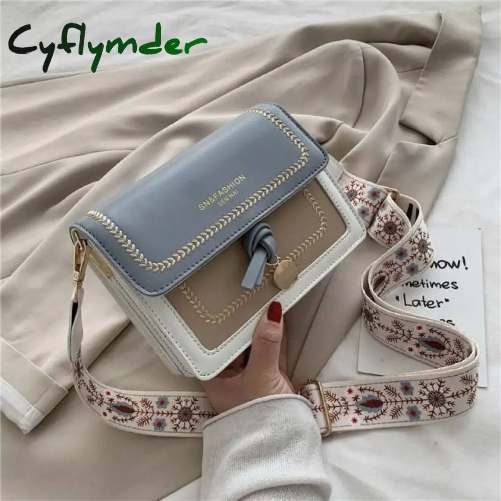 Cyflymder Contrast Color Leather Crossbody Bags For Women Travel Handbag Fashion Simple Shoulder