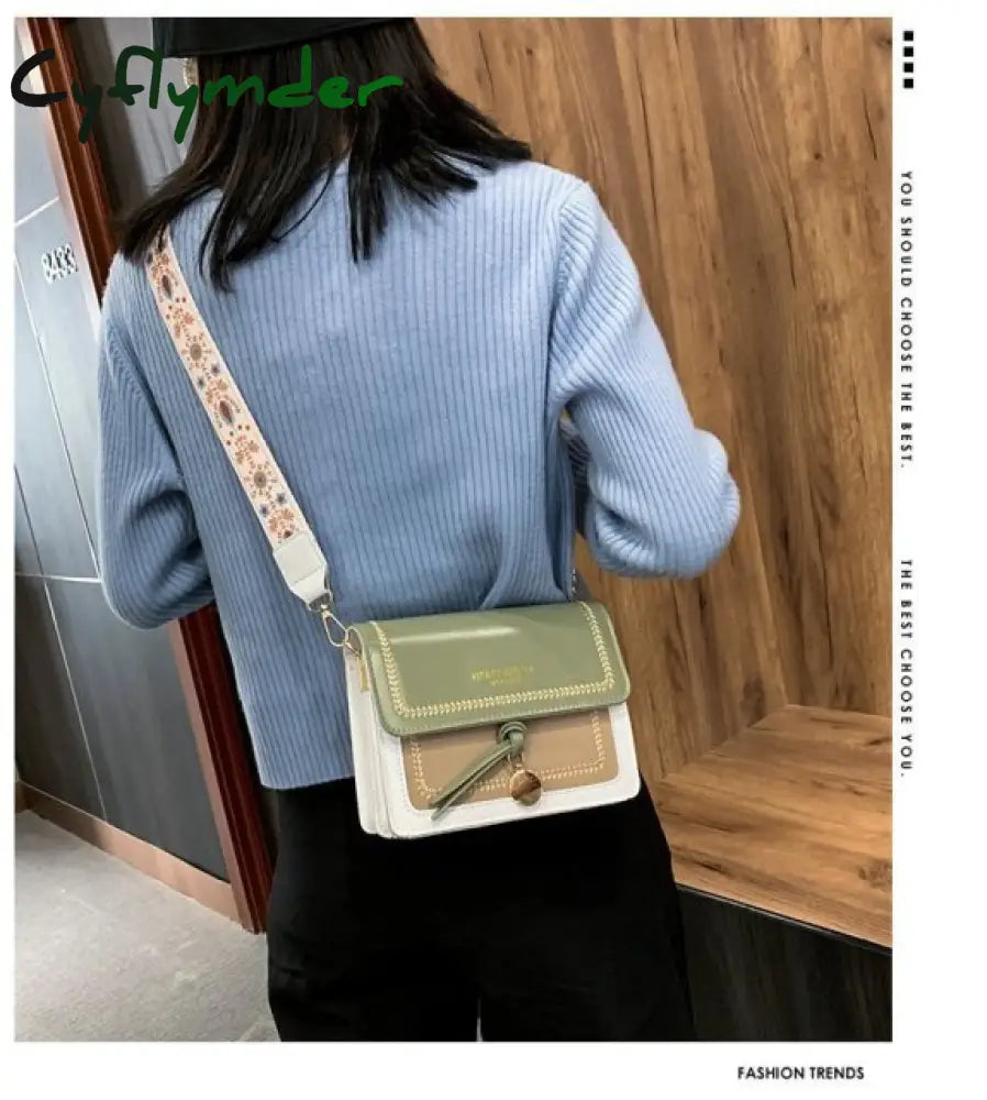 Cyflymder Contrast Color Leather Crossbody Bags For Women Travel Handbag Fashion Simple Shoulder