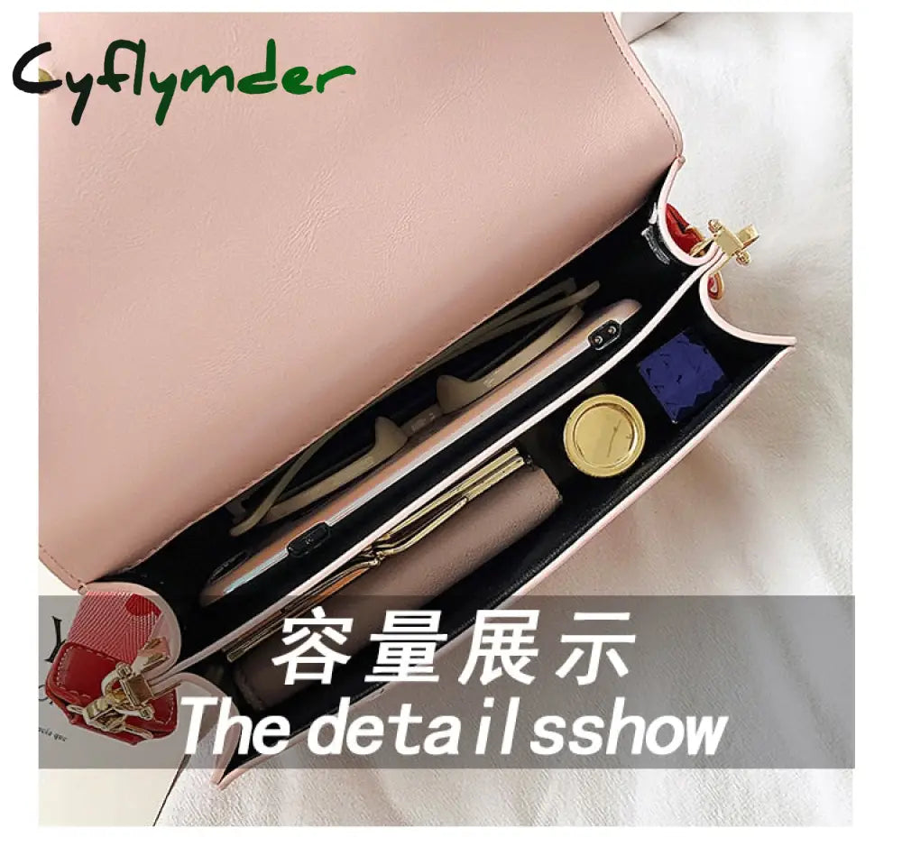 Cyflymder Contrast Color Leather Crossbody Bags For Women Travel Handbag Fashion Simple Shoulder